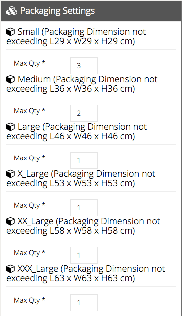 packaging settings